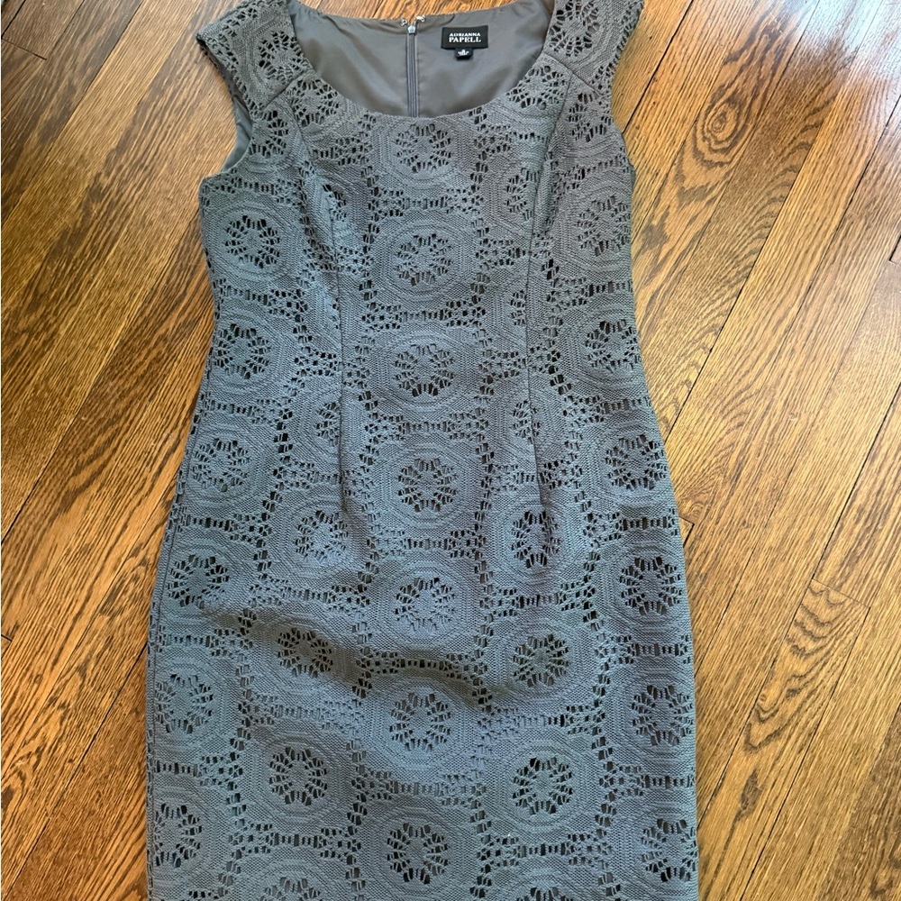Adrianna Papell Gray Sheath Dress Square Neck Sleeveless Midi